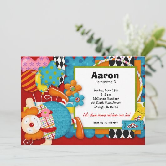 Birthday Clown Einladung (Stehend Vorderseite)