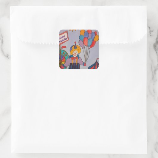 Birthday Clown Quadratischer Aufkleber (Tasche)