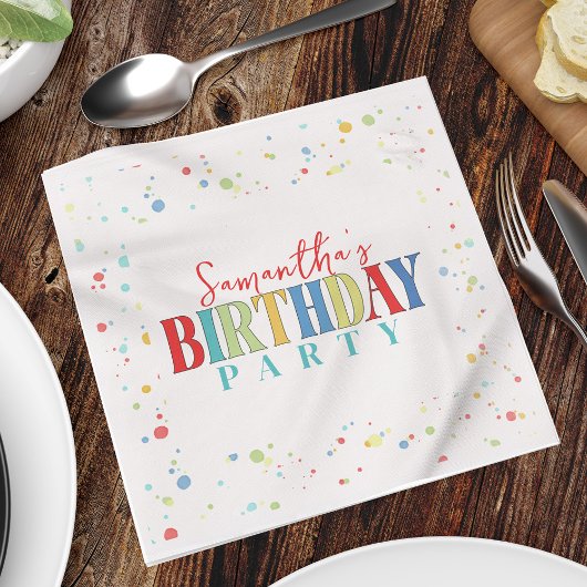 Birthday Colorful Confetti Whimsical Kalligraphie Serviette