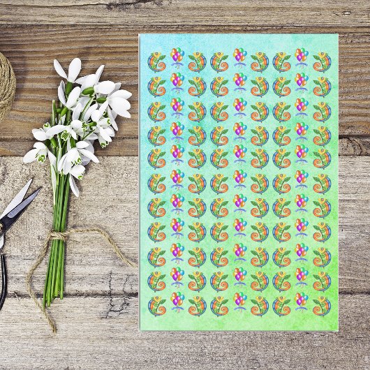 Birthday Colorful Lizards Balloons Blue Green Seidenpapier