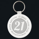 Birthday Commemoration with Name, Age, & Date Schlüsselanhänger<br><div class="desc">Commemorate a significant birthday with a Keyring which is decorated with the name of the recipient,  as well as their age,  and date of birthday. A special keepsake that is practical too.</div>