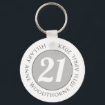 Birthday Commemoration with Name, Age, & Date Schlüsselanhänger<br><div class="desc">Commemorate a significant birthday with a Keyring which is decorated with the name of the recipient,  as well as their age,  and date of birthday. A special keepsake that is practical too.</div>