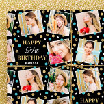 Birthday Confetti Individuelle Name Foto Collage A Geschenkpapier<br><div class="desc">Sagen Sie "Happy Birthday" mit diesem personalisierten Packpapier, mit Feierlichkeiten Konfetti und sieben Ihrer Lieblings-Fotos! Dieses lustige und stilvolle Design kommt in Blau-Grün und Weiß, mit Imitaten goldenen Elementen auf einem schwarzen Hintergrund. ♦ Klicken Sie zum Ersetzen von Namen, Alter und Fotos auf "Diese Vorlage personalisieren". ♦ NÜTZLICHE TIPP: Ihre...</div>