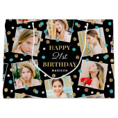 Birthday Confetti Individuelle Name Foto Collage A Große Geschenktüte (Vorderseite)