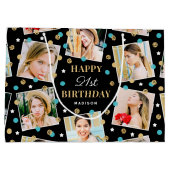 Birthday Confetti Individuelle Name Foto Collage A Große Geschenktüte (Rückseite)