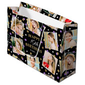 Birthday Confetti Individuelle Name Foto Collage L Große Geschenktüte (Vorderseite Schrägansicht)