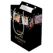 Birthday Confetti Individuelle Name Foto Collage L Mittlere Geschenktüte (Rückseite Schrägansicht)