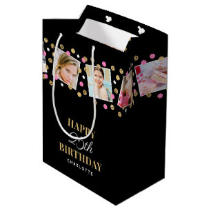 Birthday Confetti Individuelle Name Foto Collage R Mittlere Geschenktüte