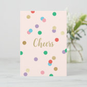 Birthday Confetti Peachy Pink Greeting Card Einladung (Stehend Vorderseite)