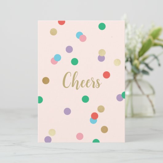 Birthday Confetti Peachy Pink Greeting Card Einladung (Stehend Vorderseite)
