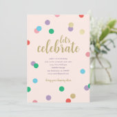 Birthday Confetti Peachy Pink Party Invite Einladung (Stehend Vorderseite)