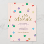 Birthday Confetti Peachy Pink Party Invite Einladung (Vorne/Hinten)