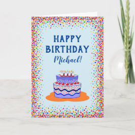 Birthday Cool Blue Cake Colorful Confetti Karte