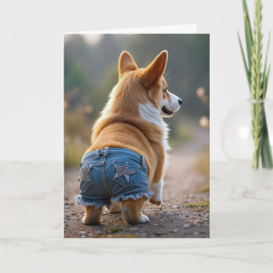 Birthday Corgi Dog Wearing Blue Jean Shorts Karte