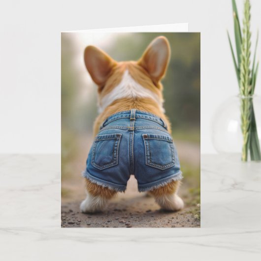 Birthday Corgi Dog Wearing Blue Jean Shorts Karte (Vorderseite)