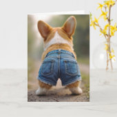 Birthday Corgi Dog Wearing Blue Jean Shorts Karte (Gelbe Blume)