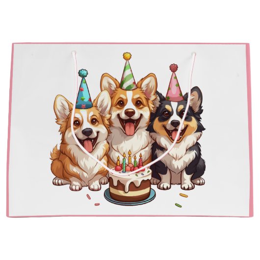 Birthday Corgi Dogs Große Geschenktüte (Vorderseite)