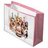 Birthday Corgi Dogs Große Geschenktüte (Vorderseite Schrägansicht)