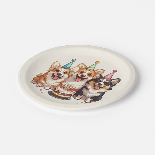 Birthday Corgi Dogs Pappteller (Schrägansicht)