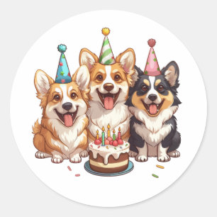 Birthday Corgi Dogs Runder Aufkleber
