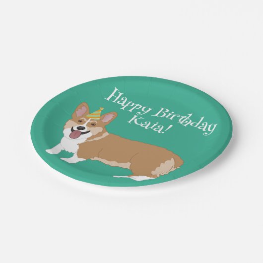 Birthday Corgi Pappteller (Schrägansicht)