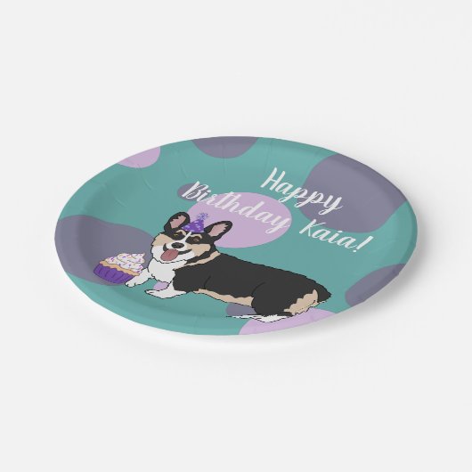 Birthday Corgi Pappteller (Schrägansicht)