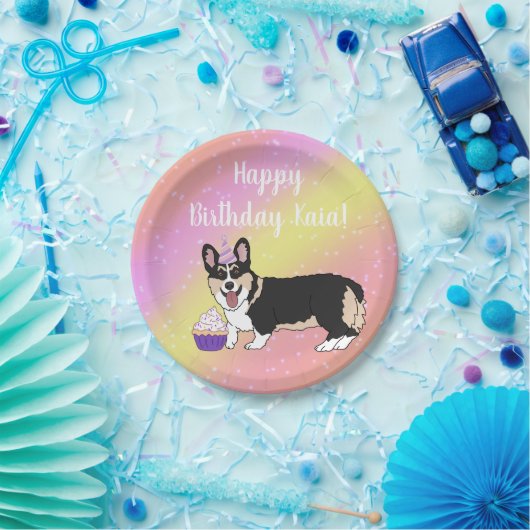 Birthday Corgis rosa und orange Pappteller (Party)
