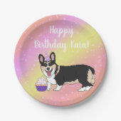 Birthday Corgis rosa und orange Pappteller (Vorderseite)