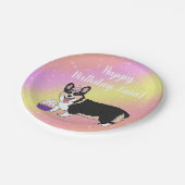 Birthday Corgis rosa und orange Pappteller (Schrägansicht)