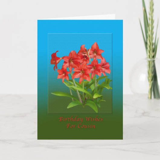 Birthday, Cousin, Red Day Lilies Karte (Vorderseite)