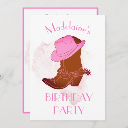 Birthday Cowboy Pink Party Einladung (Vorne/Hinten)