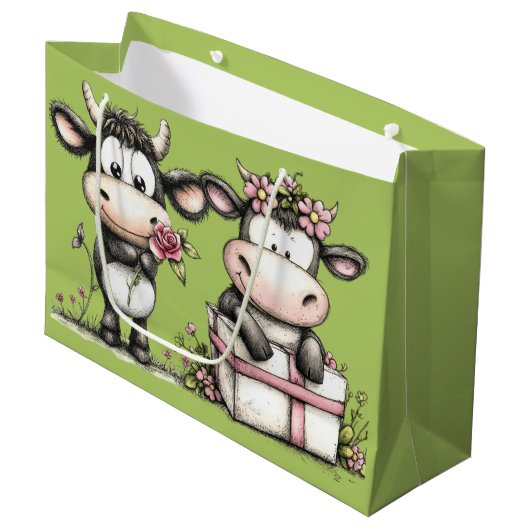 Birthday Cows Große Geschenktüte (Vorderseite Schrägansicht)