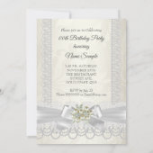 Birthday Cream White Pearl Lace Damask Diamond Einladung (Rückseite)