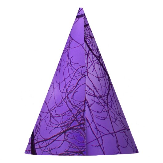 Birthday Crow Silhouette Tree Branches Lila Sky Partyhütchen (Rückseite)