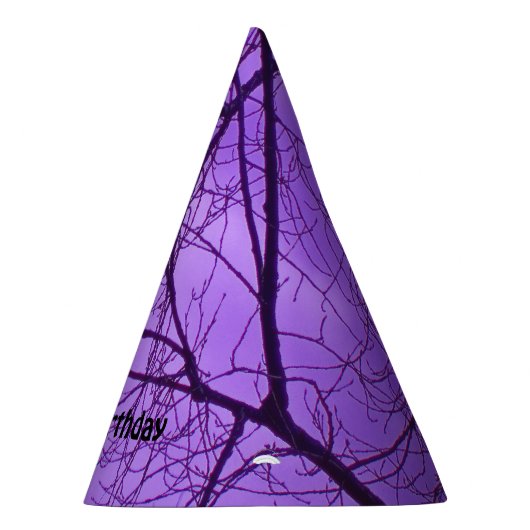 Birthday Crow Silhouette Tree Branches Lila Sky Partyhütchen (Rechts)