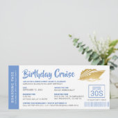 Birthday Cruise Boarding Pass Einladung Blue Gold (Stehend Vorderseite)