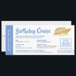 Birthday Cruise Boarding Pass Einladung Blue Gold<br><div class="desc">Persönlich gestalten Sie Ihre eigene Blue-Boarding-Pass-Einladung für eine Dinner-Kreuzfahrt oder Sonnenuntergang-Bootsfahrt an Bord eines gecharterten Bootes oder einer Yacht mit unserer leicht zu bearbeitenden Vorlage mit einem nautischen Stripe-Design auf der Rückseite und einfachen klassischen Ticketstil-Schriftart auf der Vorderseite. Die Karte ist ein überdimensionales Ticketdesign auf einer 4" x 9, 25"...</div>