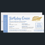 Birthday Cruise Boarding Pass Einladung Blue Gold<br><div class="desc">Persönlich gestalten Sie Ihre eigene Blue-Boarding-Pass-Einladung für eine Dinner-Kreuzfahrt oder Sonnenuntergang-Bootsfahrt an Bord eines gecharterten Bootes oder einer Yacht mit unserer leicht zu bearbeitenden Vorlage mit einem nautischen Stripe-Design auf der Rückseite und einfachen klassischen Ticketstil-Schriftart auf der Vorderseite. Die Karte ist ein überdimensionales Ticketdesign auf einer 4" x 9, 25"...</div>