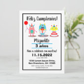 Birthday/Cumpleaños Spanische farbenfrohe Monster Einladung (Stehend Vorderseite)