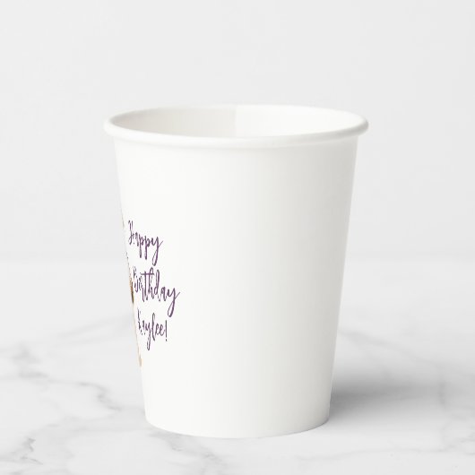 Birthday Cup mit violetten Blumen Pappbecher (Links)