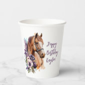 Birthday Cup mit violetten Blumen Pappbecher (Vorderseite)