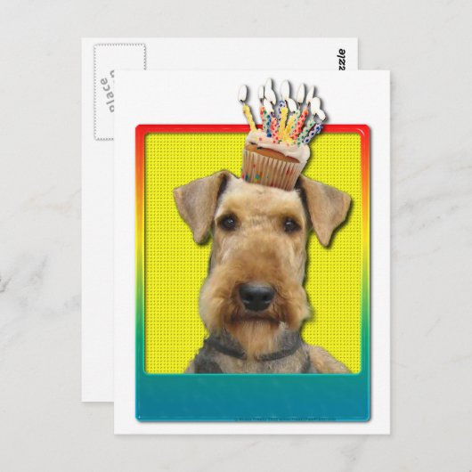 Birthday Cupcake - Airedale Postkarte (Vorne/Hinten)
