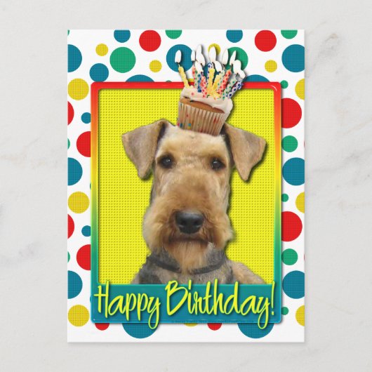 Birthday Cupcake - Airedale Postkarte (Vorderseite)