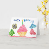 Birthday Cupcake and Butterflies Karte (Gelbe Blume)