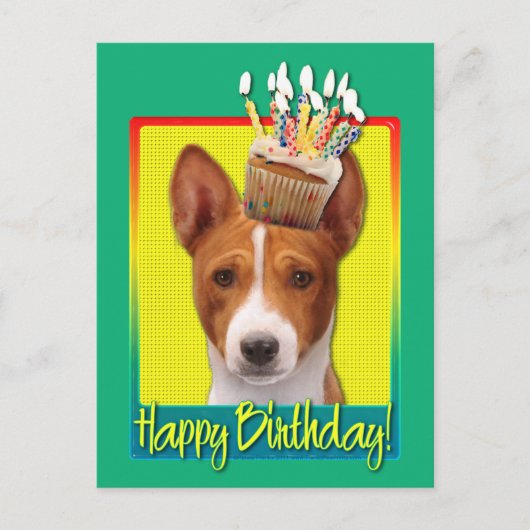 Birthday Cupcake - Basenji Postkarte (Vorderseite)