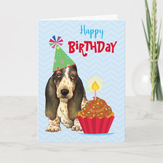 Birthday Cupcake Basset Karte (Vorderseite)