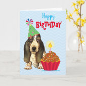Birthday Cupcake Basset Karte (Gelbe Blume)
