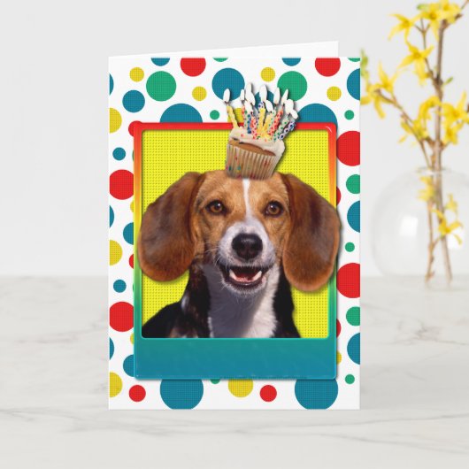 Birthday Cupcake Beagle Karte (Gelbe Blume)