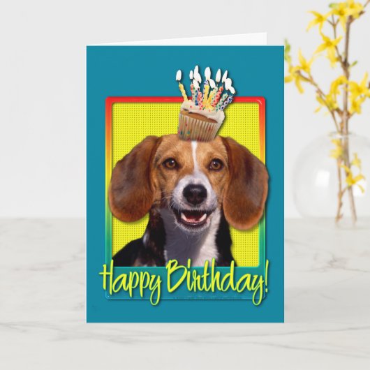 Birthday Cupcake Beagle Karte (Gelbe Blume)