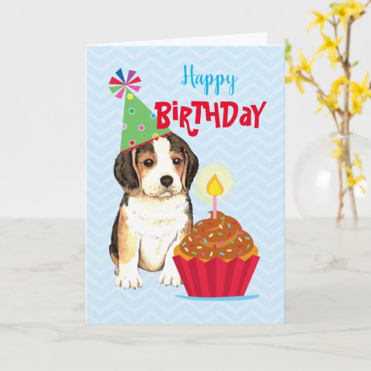 Birthday Cupcake Beagle Karte (Gelbe Blume)